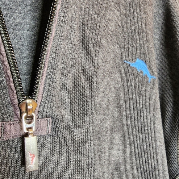 Tommy Bahama men's grey 1/4 zip sweater. - Picture 6 of 16